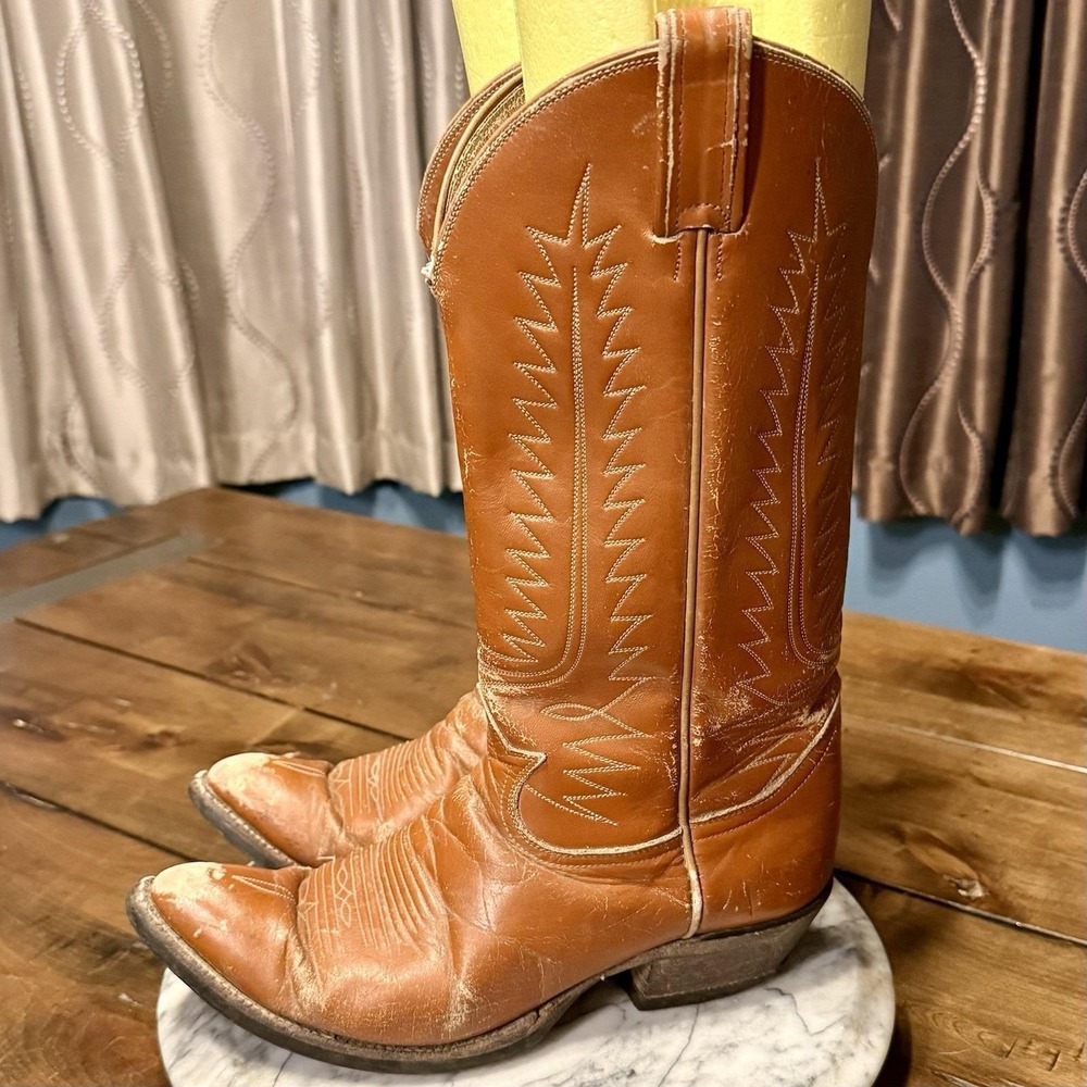 VTG Tony Lama Boots Men 8 Women 10 Brown Crusty Loved Leather Western Cowboy USA